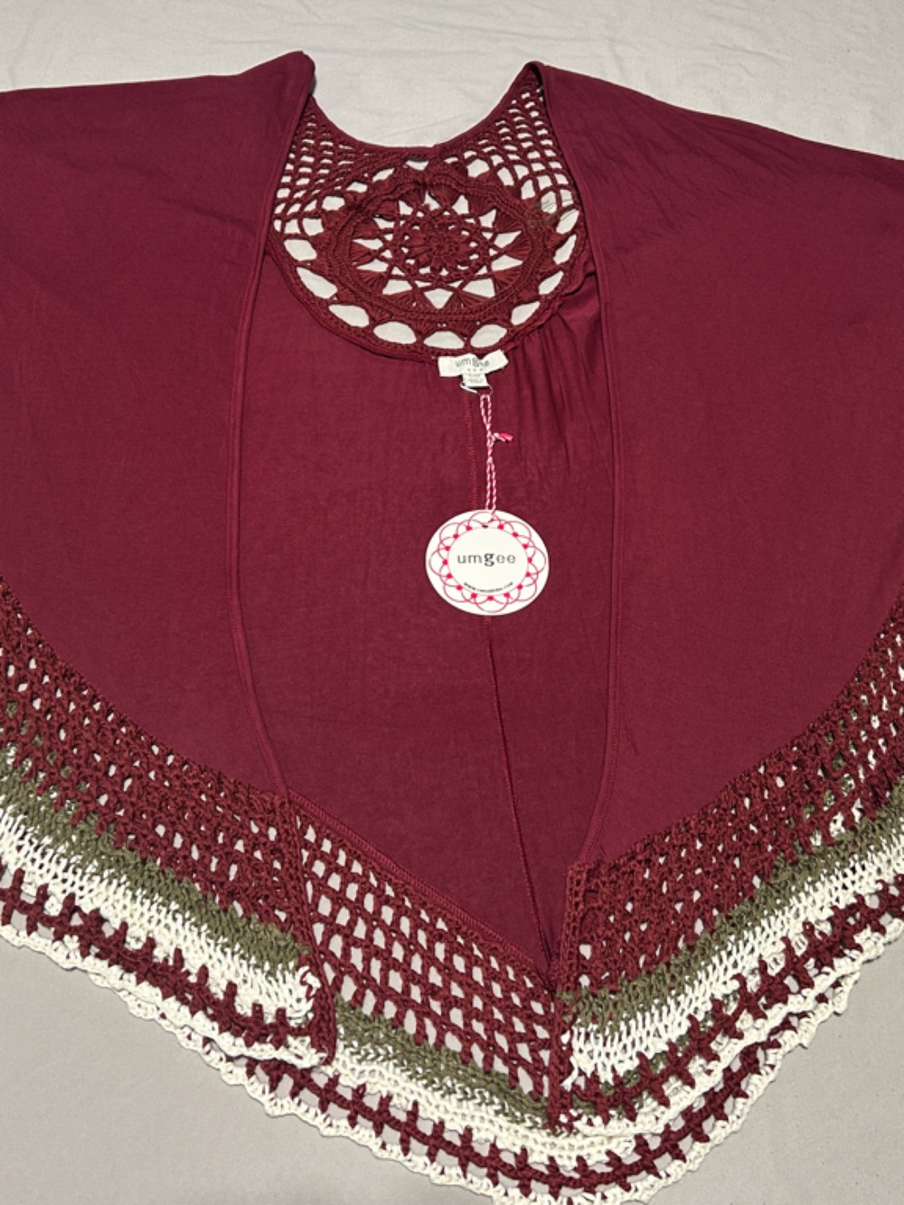 Umgee Burgundy Crochet Yoke Top